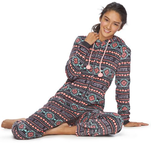Juniors' SO® Pajamas: Plush Hooded One-Piece Pajamas
