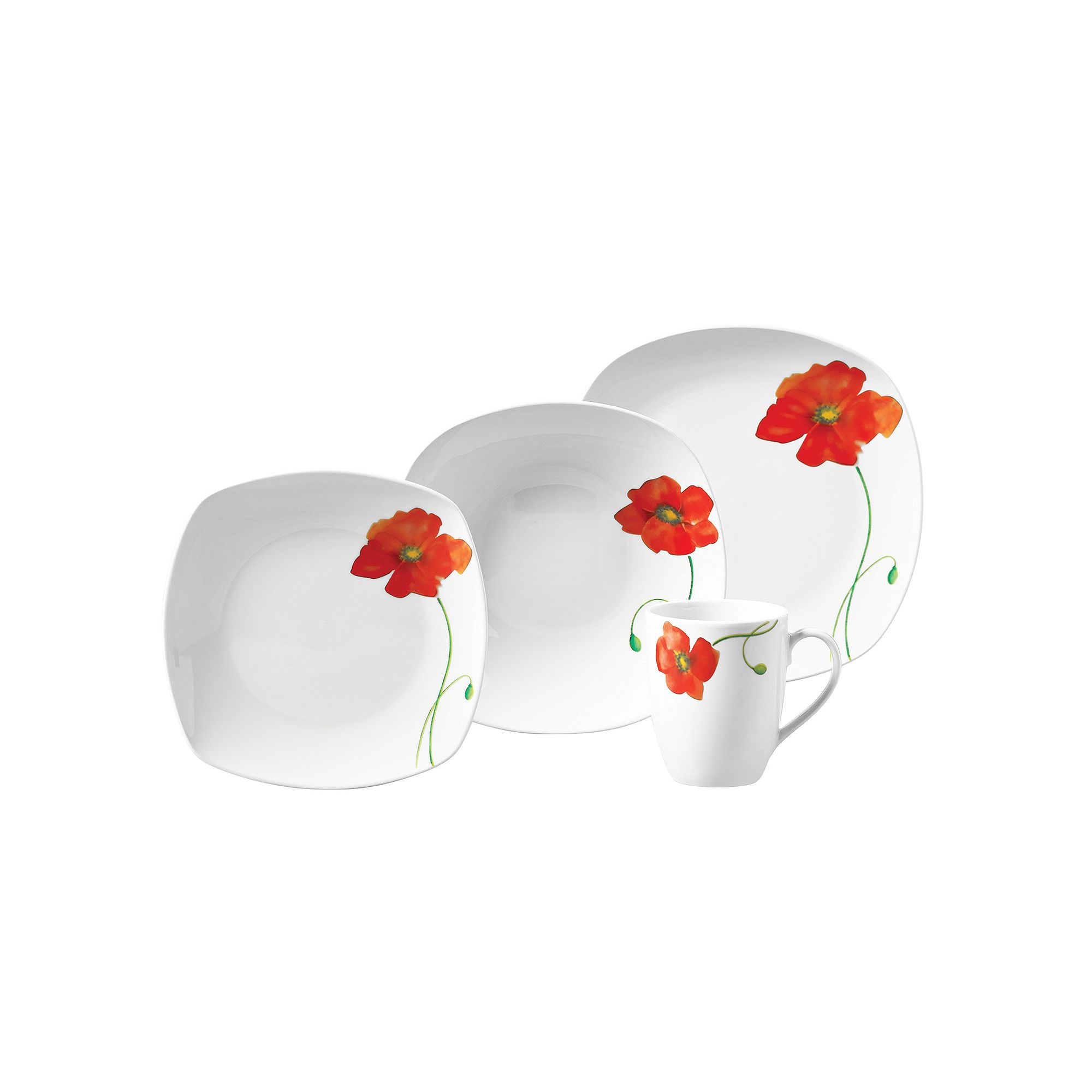 Gallery Poppy 16-pc. Soft Square Dinnerware Set, Multicolor