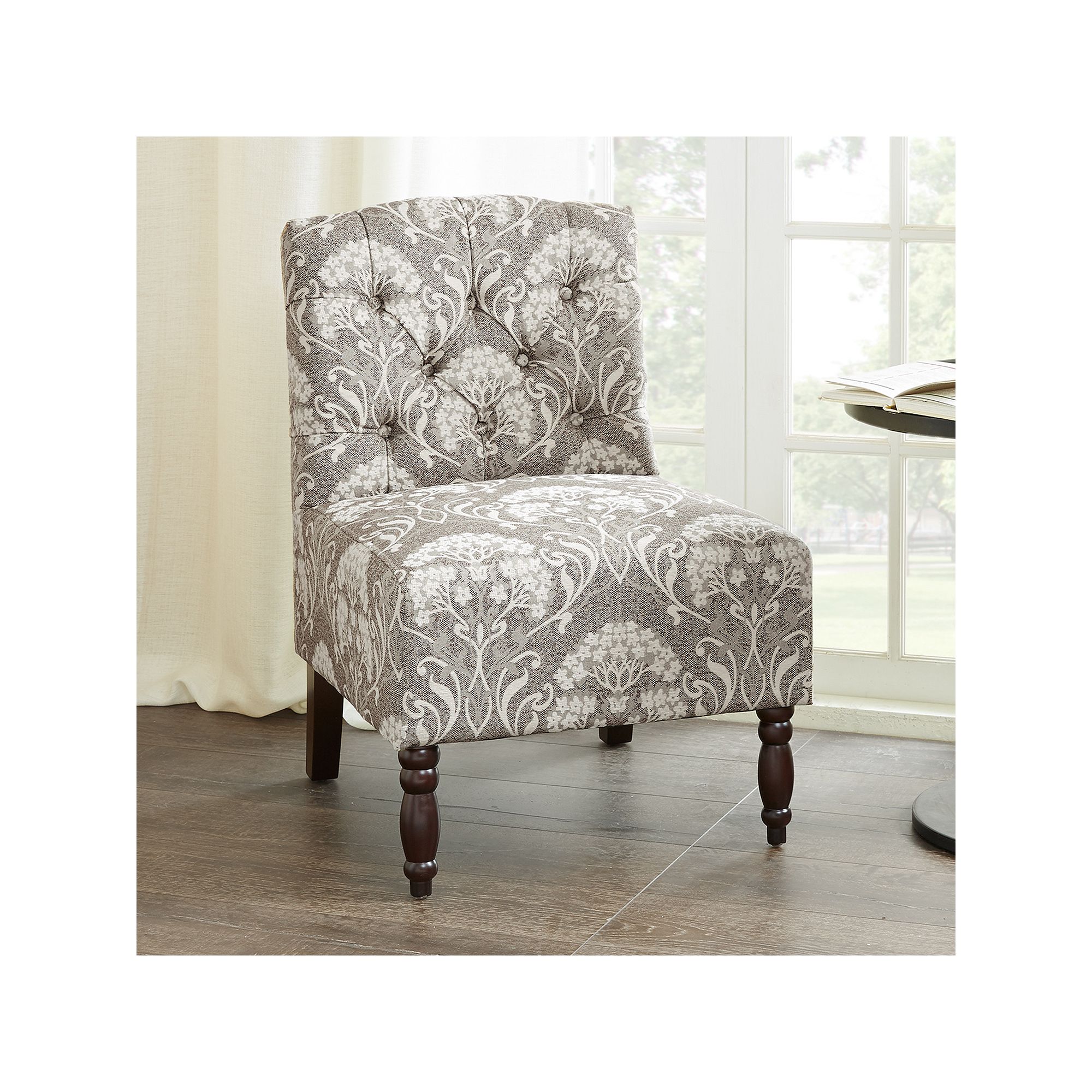 Madison Park Lina Button Tufted Upholstered Armless Accent Chair, Brown