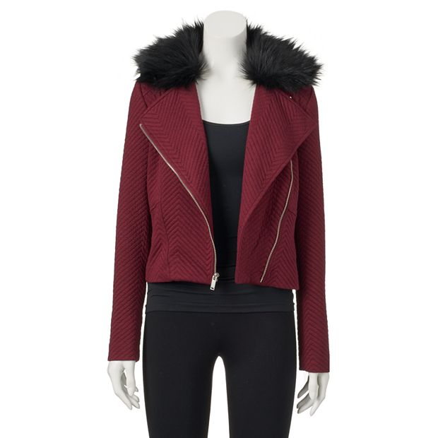 Juniors Candie s Faux Fur Moto Jacket