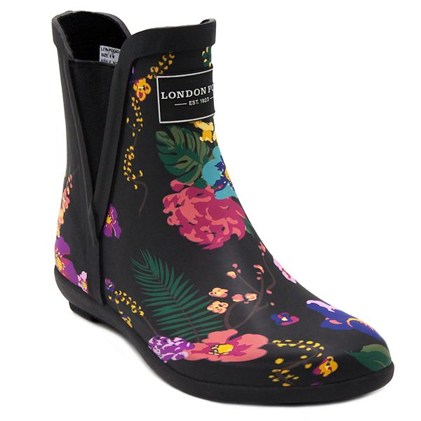 London Fog Piccadilly Women's Waterproof Rain Boots - Black Floral Print (8)