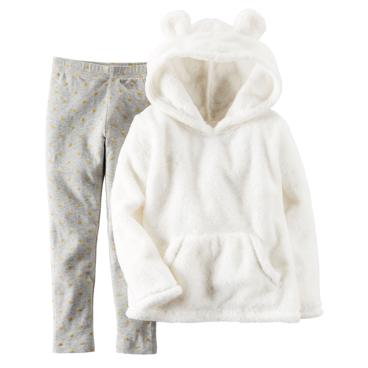 Baby Girl Carter's Hooded Velboa Top & Heart Leggings Set