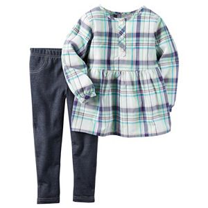 Baby Girl Carter's Plaid Henley Top & Jeggings Set
