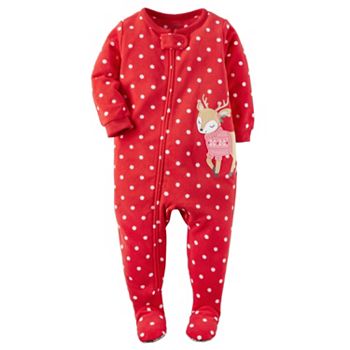 Carters Infant Girls Red Polka Dot Fleece Reindeer Christmas Sleeper Pajama 6m