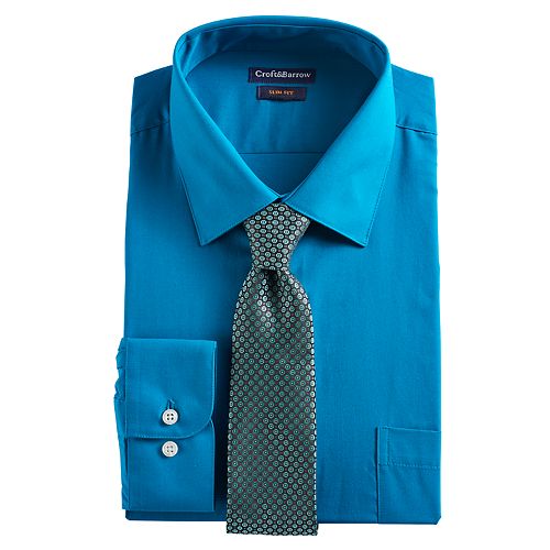 Men's Croft & Barrow® Slim-Fit Stretch-Collar Dress Shirt and Patterned Tie