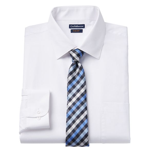 Croft & Barrow Slim Dress Shirt & Tie Mens Stretch Collar Choose Color/Size XXL 