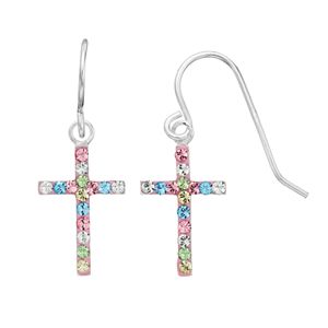 Kids' Sterling Silver Crystal Cross Drop Earrings