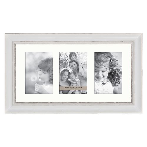 Fashion Gallery Collection 4'' x 6'' Distressed White 3-Opening Frame