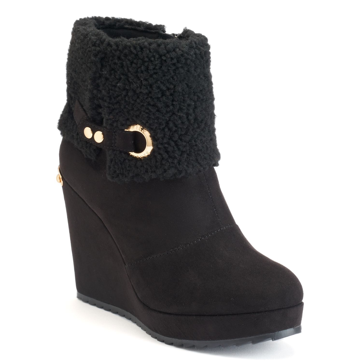 Buckle Wedge Ankle Boots