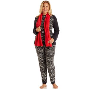 Plus Size Cuddl Duds Pajamas: Cozy Nights 3-Piece Pajama Set with Scarf