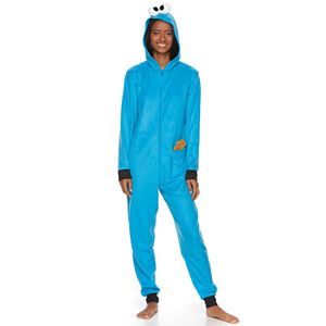 Juniors' Sesame Street Cookie Monster Hooded Microfleece One-Piece Pajamas
