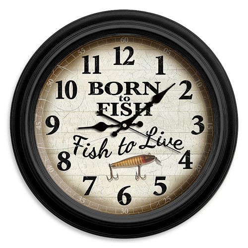 Reflective Art Born to Fish Wall Clock