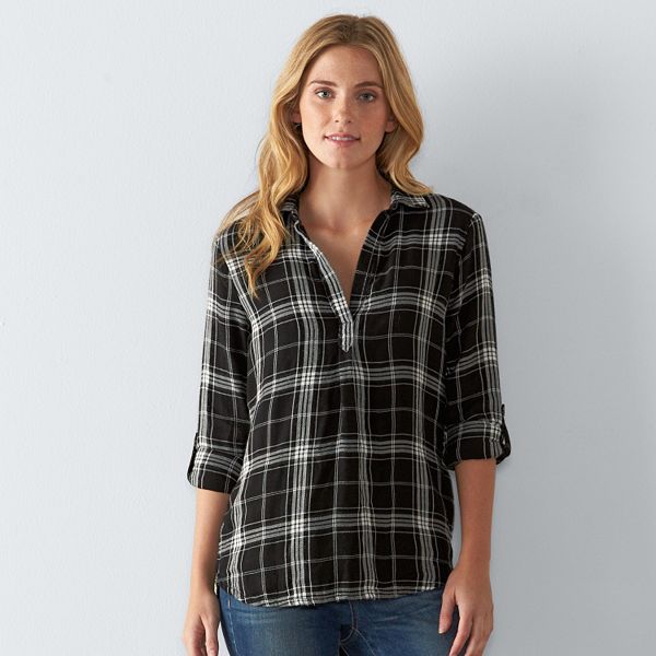 Women's Sonoma Goods For Life® High-Low Hem Plaid Shirt