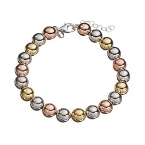 Tri Tone Sterling Silver Beaded Bracelet