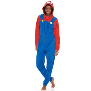 Juniors' Mario Hooded Microfleece One-Piece Pajamas