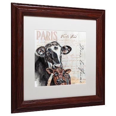 Trademark Fine Art Dans "la Ferme" Cow Wood Finish Framed Wall Art