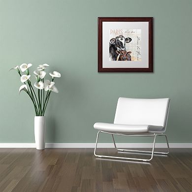 Trademark Fine Art Dans "la Ferme" Cow Wood Finish Framed Wall Art