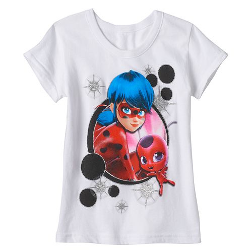 Girls 4 6x Miraculous Tales Of Ladybug Cat Noir Glitter Tee