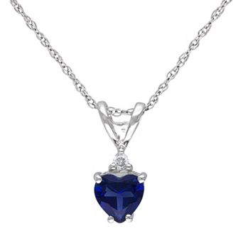 Stella Grace 10k White Gold Lab-Created Sapphire & 1/5 Carat T.W. Diamond Heart Pendant Necklace