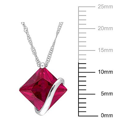 Stella Grace 10k White Gold Lab-Created Ruby Square Pendant Necklace