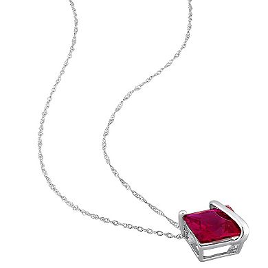 Stella Grace 10k White Gold Lab-Created Ruby Square Pendant Necklace