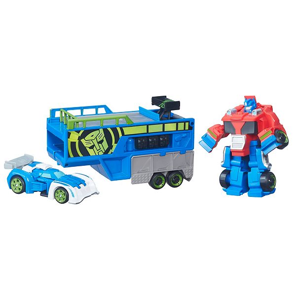 Playskool Heroes Transformers Rescue Bots Optimus Prime Racing Trailer - roblox toys trailer