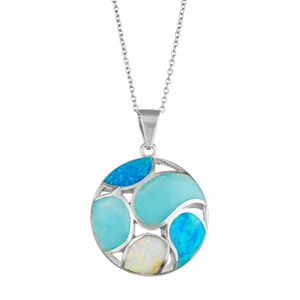 Sterling Silver Lab-Created Opal & Larimar Circle Pendant