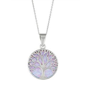 Sterling Silver Lab-Created Blue Opal Tree of Life Pendant