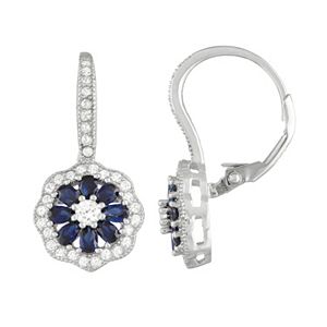Sterling Silver Lab-Created Blue & White Sapphire Flower Drop Earrings