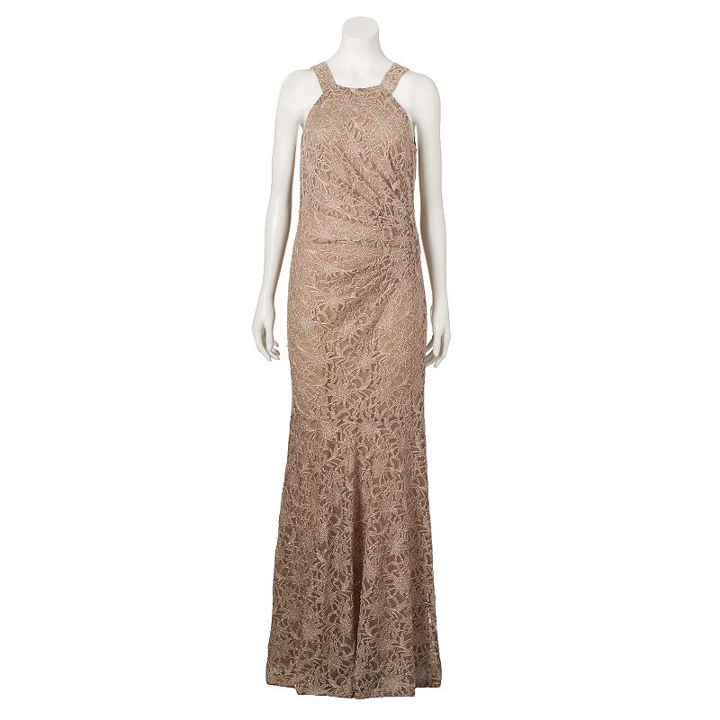 Women's 1 By 8 Glitter Lace Evening Gown, Size: 10, Med Beige