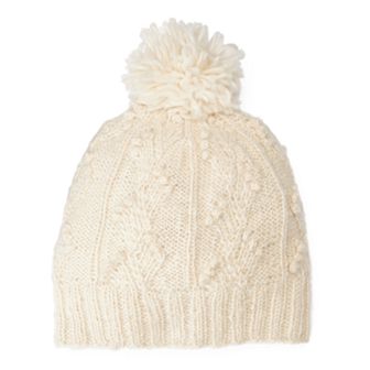 Women's SIJJL Wool Cable-Knit Pom-Pom Beanie
