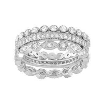 Sterling Silver Lab-Created White Sapphire Scalloped Stack Ring Set