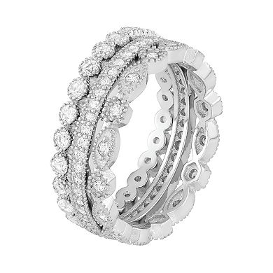 Sterling Silver Lab-Created White Sapphire Scalloped Stack Ring Set