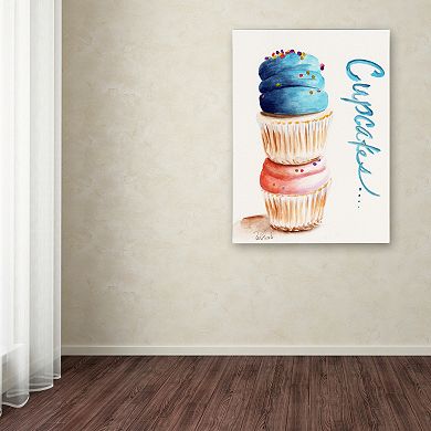 Trademark Fine Art Stacked Cupcakes with Words Canvas Wall Art