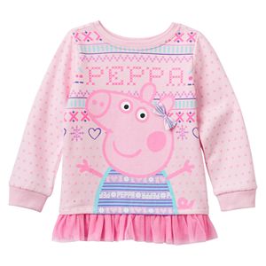 Toddler Girl Peppa Pig Fairisle Tulle Hem Fleece-Lined Tee