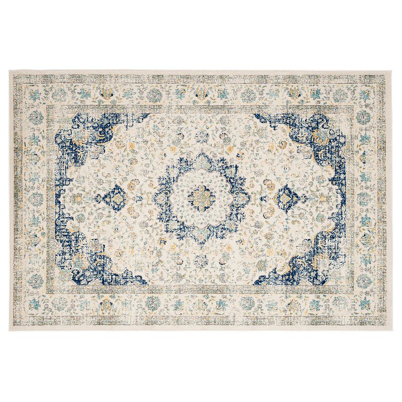 Safavieh Evoke Jayme Distressed Framed Floral Rug, White, 6.5X9 Ft