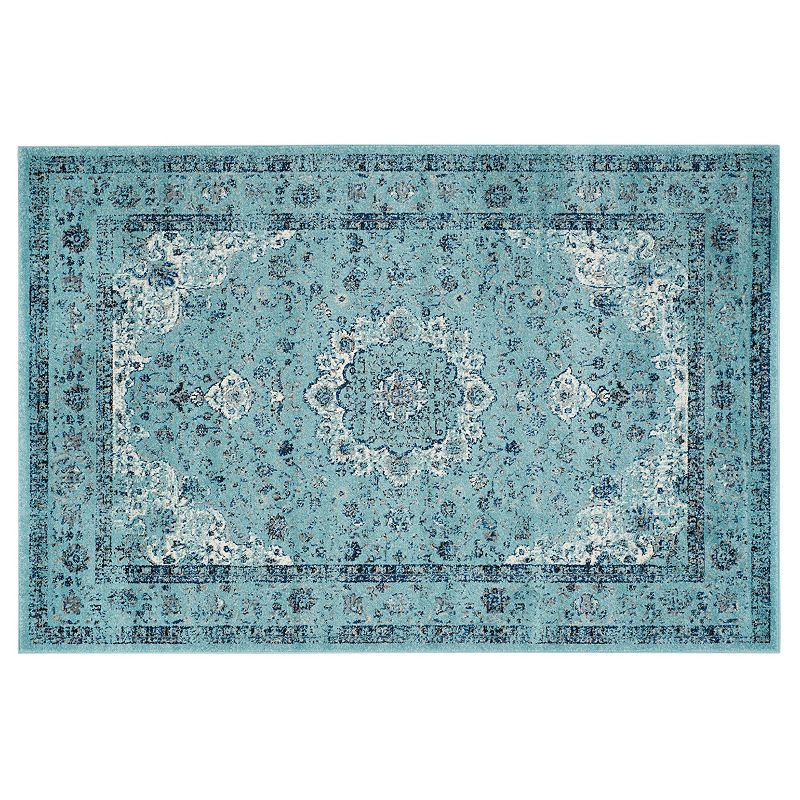 Safavieh Evoke Jayme Distressed Framed Floral Rug, Light Blue, 6.5Ft Rnd