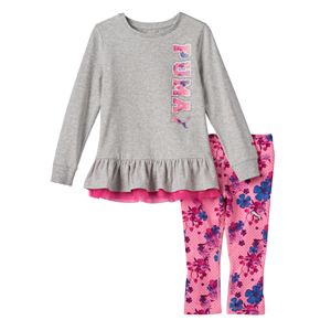 Girls 4-6x PUMA Ruffled Tee & Floral Leggings Set