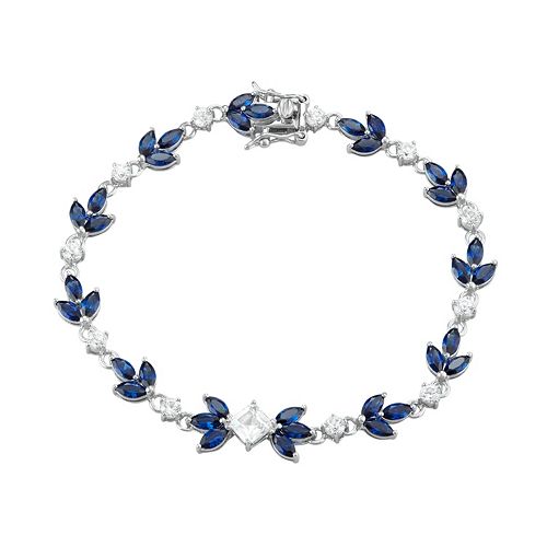 Sterling Silver LabCreated Blue & White Sapphire Leaf Tennis Bracelet