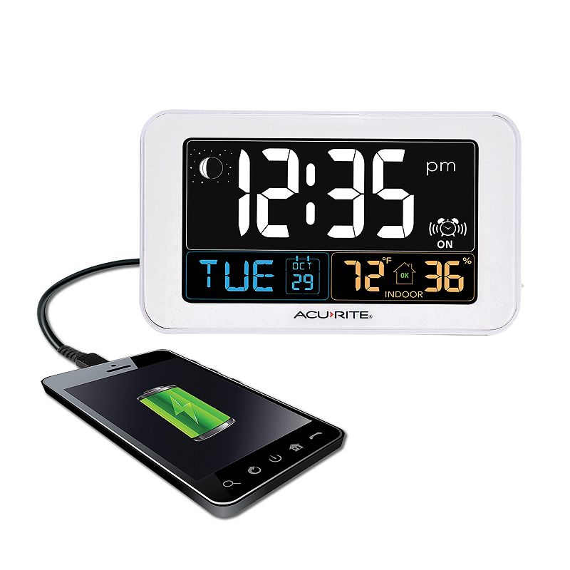 AcuRite Digital Alarm Clock with USB Charger (13040), Multicolor