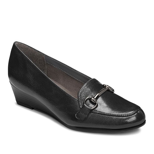 Leather wedge outlet loafers