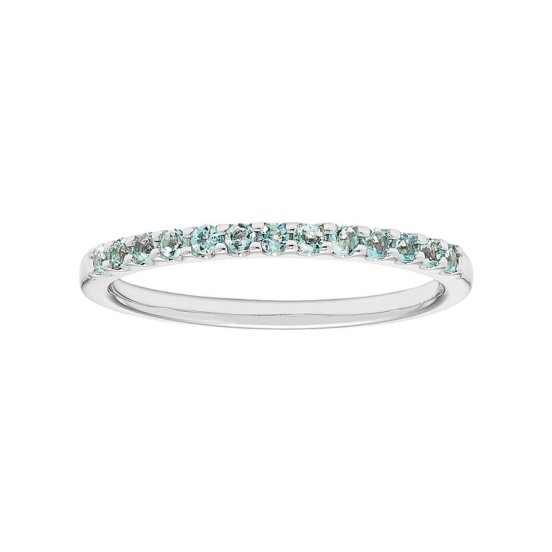 14k White Gold Aquamarine Stackable Ring, Womens, Size: 5, Blue