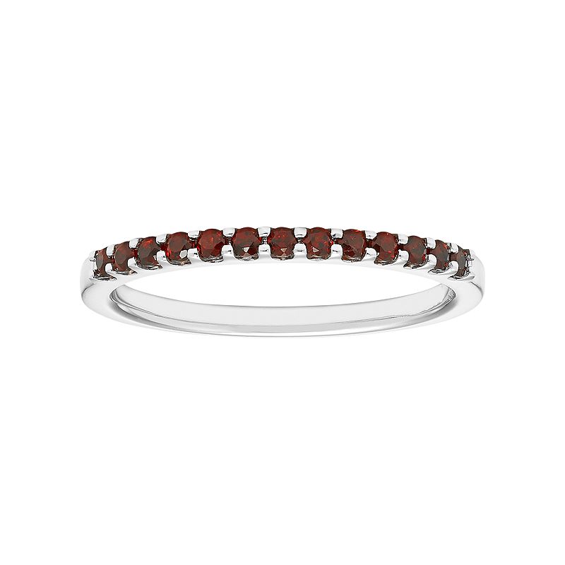 14k White Gold Garnet Stackable Ring, Womens, Size: 6, Red