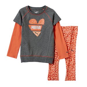Girls 4-6x PUMA Mock-Layer Heart Tee & Animal Print Leggings Set