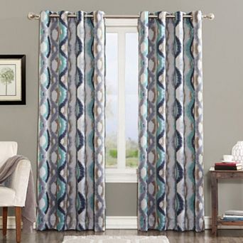 Sun Zero Knox Room Darkening Watercolor Ogee Grommet Single Curtain Panel