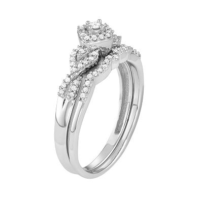Jewelexcess 10k White Gold 1/4 Carat T.W. Diamond Tiered Halo Engagement Ring Set