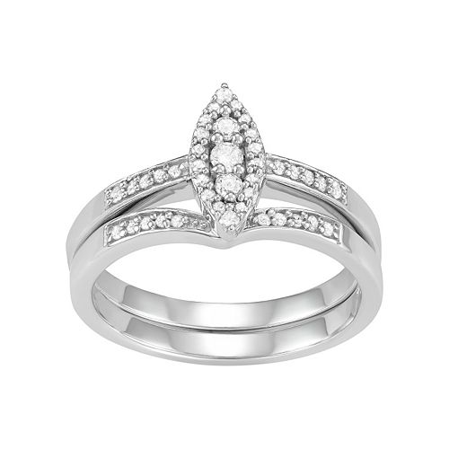 10k White Gold 1 4 Carat T W Diamond Marquise Engagement Ring Set