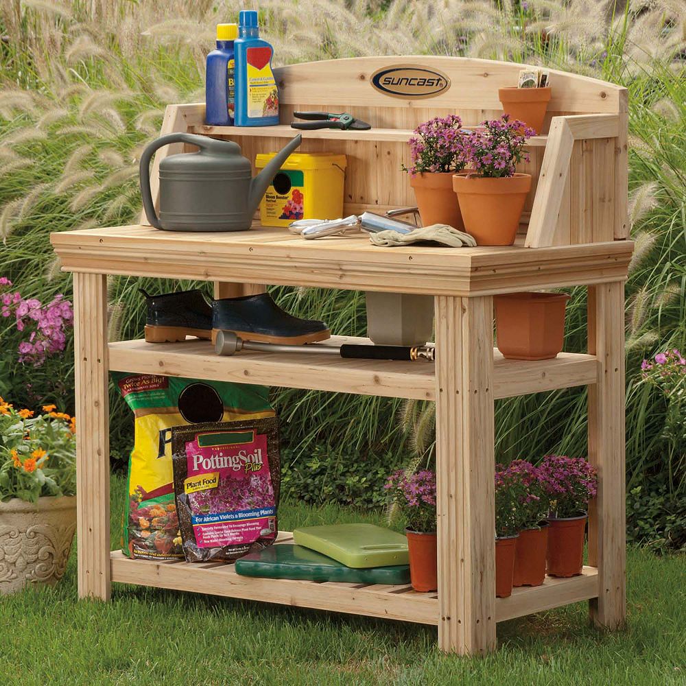 Suncast Cedar Finish Potting Table