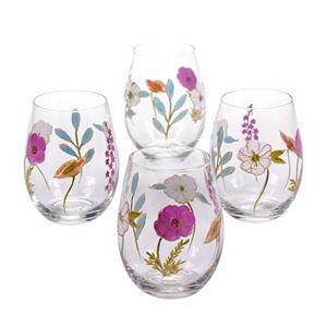 Certified International Rainbow Seeds 4-pc. Hand Painted Stemless Wine Glass Set