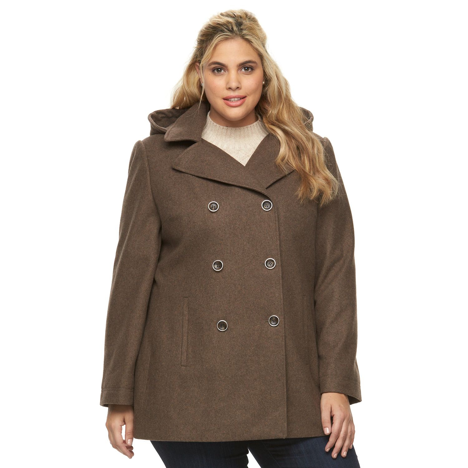 plus size hooded pea coat